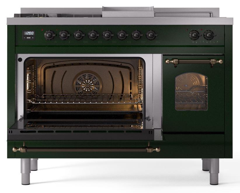 Nostalgie II 48 Inch Dual Fuel Natural Gas Freestanding Range in Emerald Green with Bronze Trim