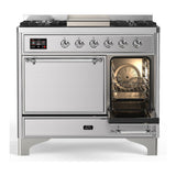 ILVE UMD40FQNR3SSC Majestic III 40 inch Dual Fuel Range with 6 Burners and Griddle, Dual Function Burner up to 25,000 BTU (Natural Gas, Solid Door, Stainless Steel, Chrome)