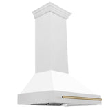 36 in. ZLINE Autograph Edition DuraSnow Stainless Steel Range Hood with White Matte Shell and Accented Handle (8654SNZ-WM36) [Color: Champagne Bronze]