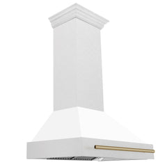 36 in. ZLINE Autograph Edition DuraSnow Stainless Steel Range Hood with White Matte Shell and Accented Handle (8654SNZ-WM36) [Color: Champagne Bronze]
