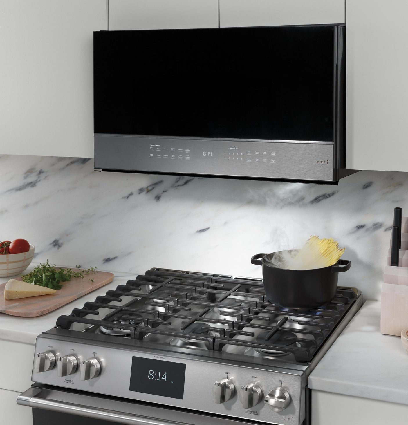 Café™ 2.1 Cu. Ft. Smart Over-the-Range Microwave Oven in Platinum Glass