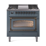ILVE UN36FNMPBGB Nostalgie II Noblesse 36 inch Dual Fuel Range (Natural Gas, Triple Glass Door, Blue Grey, Burnished)
