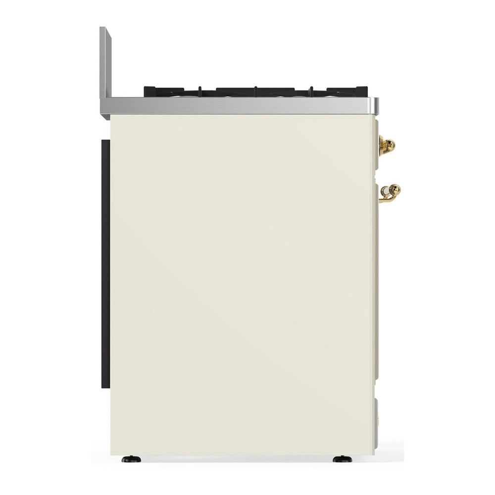 ILVE UM30NR3AWG Majestic III 30 inch Dual Fuel Range with 5 Black Brass Burners, Dual Function Burner up to 25,000 BTU (Natural Gas, Triple Glass Door, Antique White, Brass)