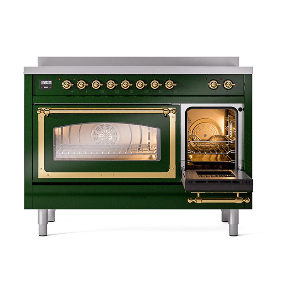 ILVE UNI486NMPEGG Nostalgie II Noblesse 48 inch Induction Range (Triple Glass Door, Emerald Green, Brass)
