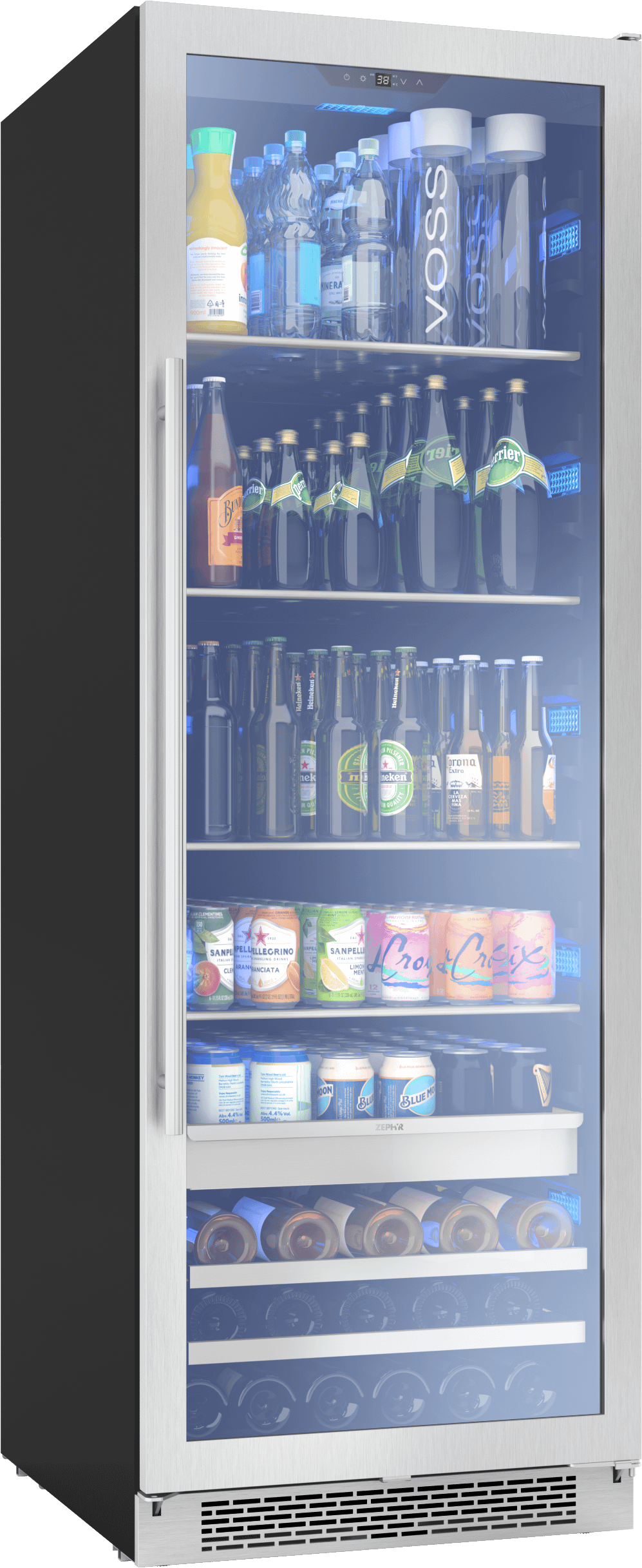 Presrv Beverage Cooler, 24in Full Size, SS+Glass, Reversible Door, 1 Zone