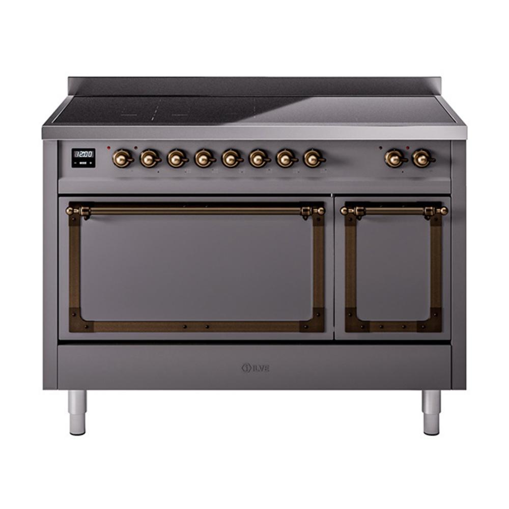 ILVE UNI486QNMPMGB Nostalgie II Noblesse 48 inch Induction Range (Solid Door, Graphite Matte, Burnished)