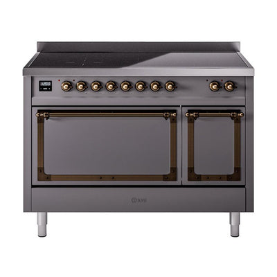 ILVE UNI486QNMPMGB Nostalgie II Noblesse 48 inch Induction Range (Solid Door, Graphite Matte, Burnished)
