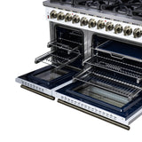 Forno Massimo 48 Inch Freestanding Dual Fuel Range in White with Antique Brass Accessories, 8 Burners, 6.58 cu. ft. Convection Oven