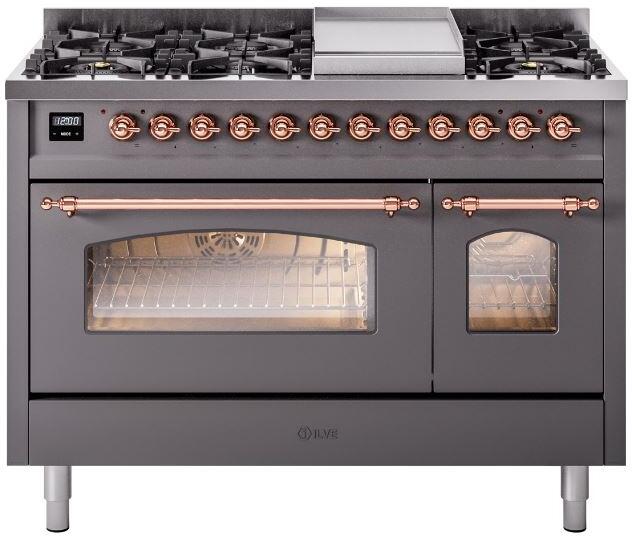 Nostalgie II 48 Inch Dual Fuel Liquid Propane Freestanding Range in Matte Graphite with Copper Trim