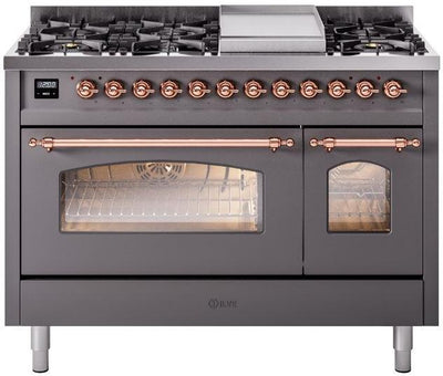 Nostalgie II 48 Inch Dual Fuel Liquid Propane Freestanding Range in Matte Graphite with Copper Trim