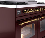 Nostalgie II 40 Inch Dual Fuel Liquid Propane Freestanding Range in Burgundy with Brass Trim