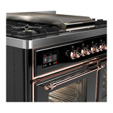 ILVE UMD40FNR3BKPLP Majestic III 40 inch Dual Fuel Range with 6 Burners and Griddle, Dual Function Burner up to 25,000 BTU (Liquid Propane, Triple Glass Door, Glossy Black, Copper)