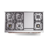 ILVE UN48FQNMPEGPLP Nostalgie II Noblesse 48 inch Dual Fuel Range (8 Sealed Burners + Griddle, Liquid Propane, Solid Door, Emerald Green, Copper)