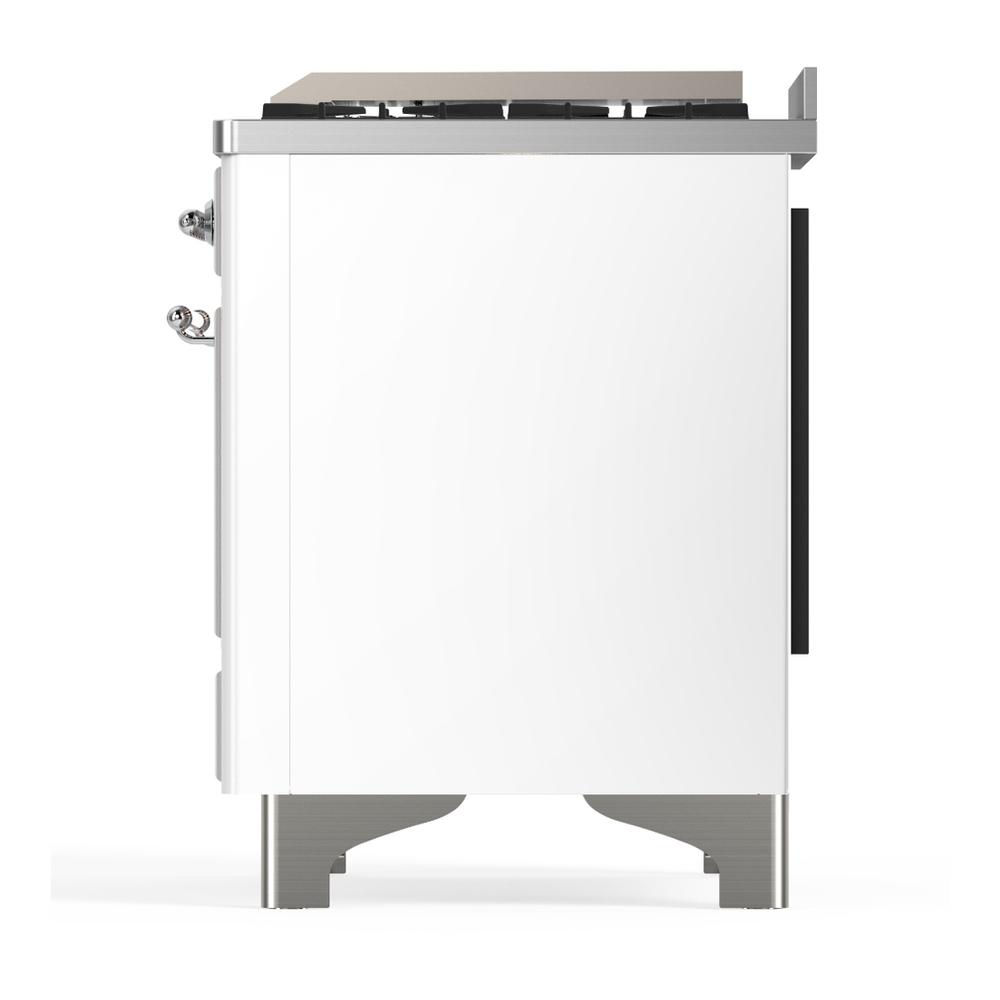 ILVE UM36FQNR3WHC Majestic III 36 inch Dual Fuel Range with 6 Black Brass Burners and Griddle, Dual Function Burner up to 25,000 BTU (Solid Door, White, Chrome, Natural Gas)