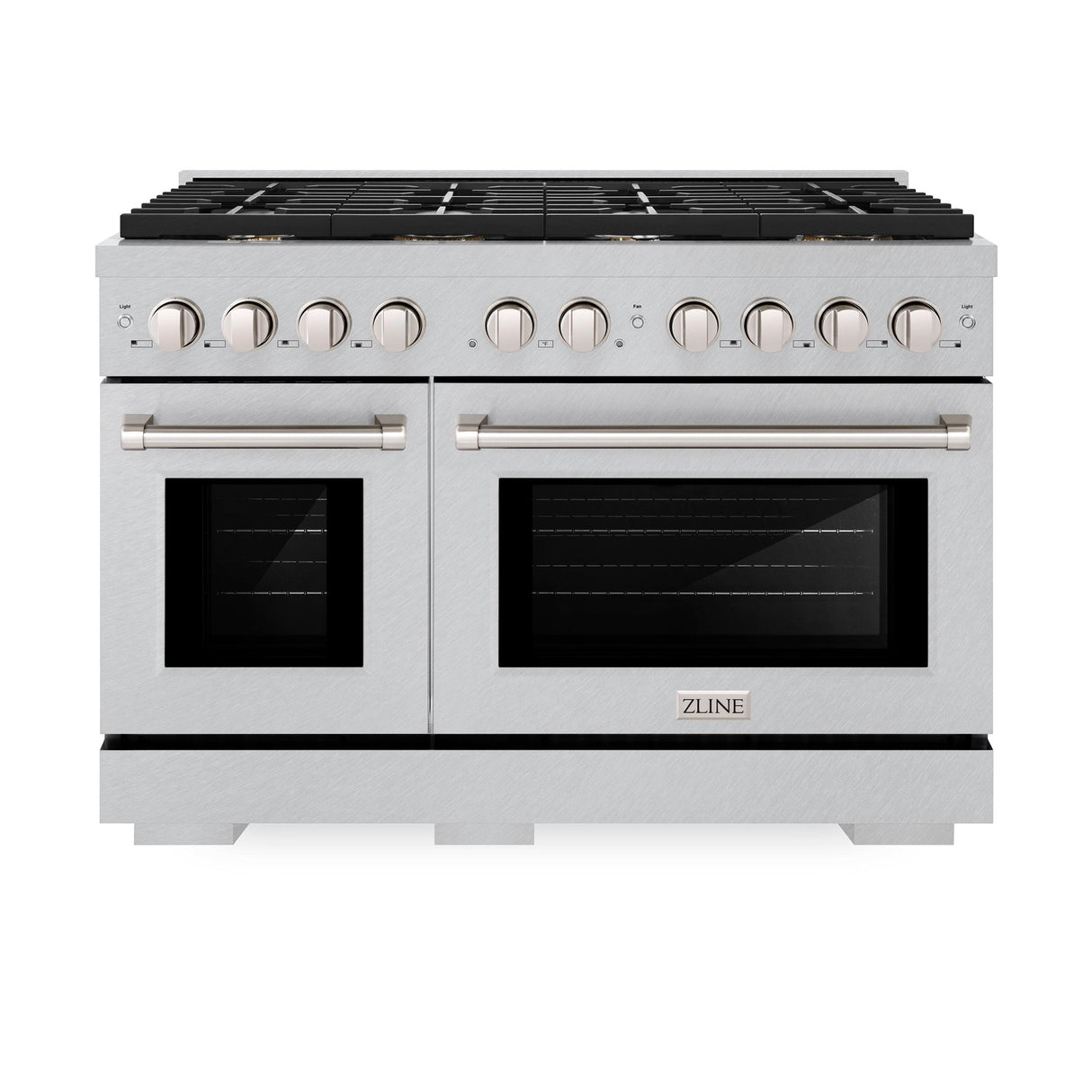ZLINE 48 in. 6.7 cu. ft. Double Oven Gas Range in DuraSnow' Stainless Steel with 8 Brass Burners (SGRS-BR-48)