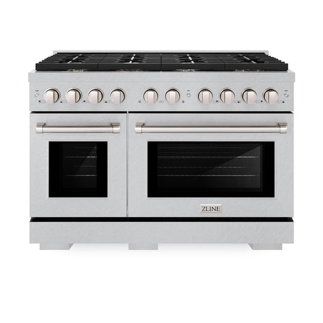ZLINE 48 in. 6.7 cu. ft. Double Oven Gas Range in DuraSnow' Stainless Steel with 8 Brass Burners (SGRS-BR-48)