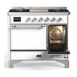 ILVE UMD40FQNR3WHC Majestic III 40 inch Dual Fuel Range with 6 Burners and Griddle, Dual Function Burner up to 25,000 BTU (Natural Gas, Solid Door, White, Chrome)