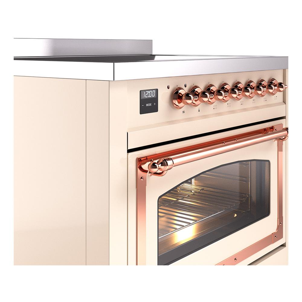 ILVE UNI366NMPAWP Nostalgie II Noblesse 36 inch Induction Range (Triple Glass Door, Antique White, Copper)