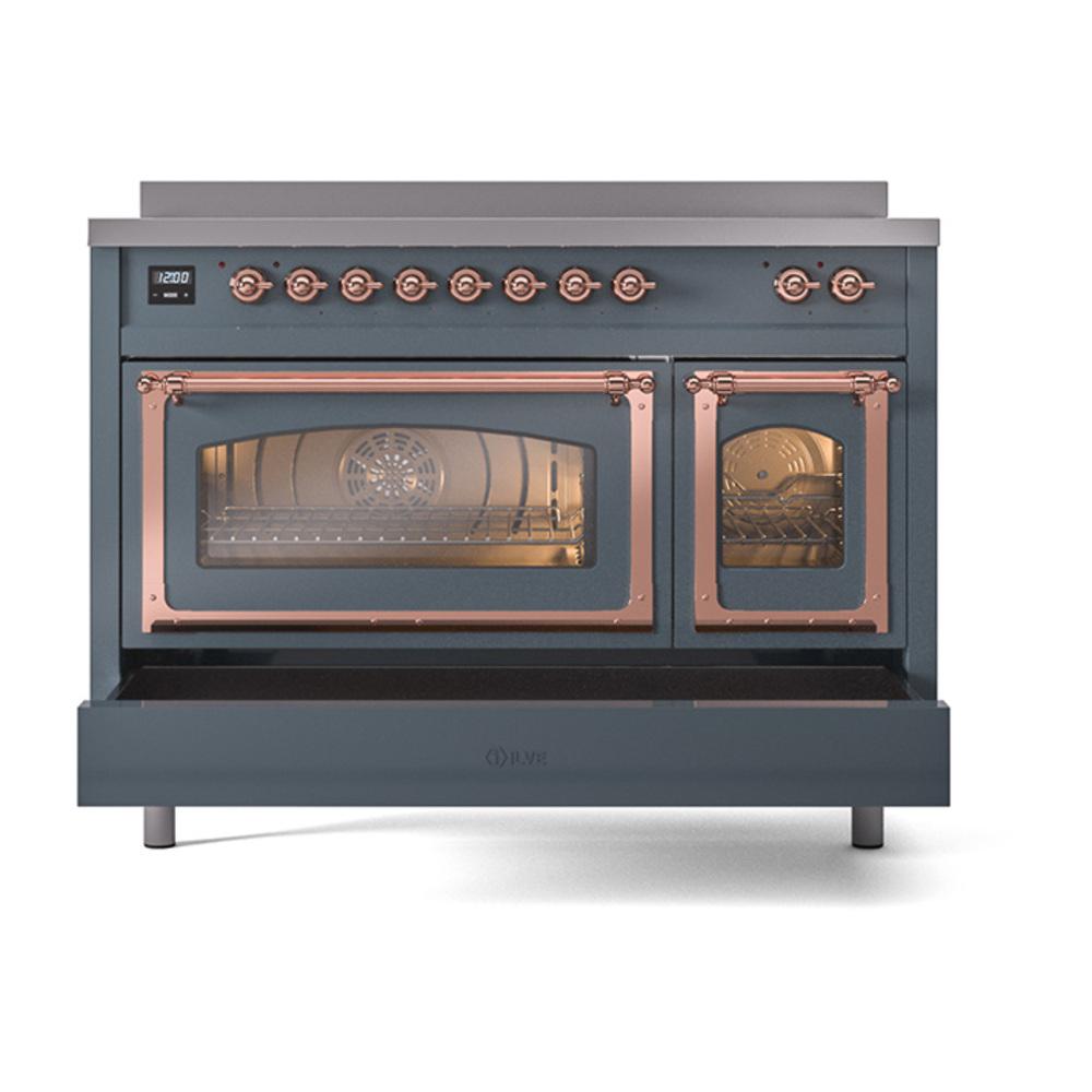 ILVE UNI486NMPBGP Nostalgie II Noblesse 48 inch Induction Range (Triple Glass Door, Blue Grey, Copper)