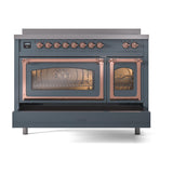 ILVE UNI486NMPBGP Nostalgie II Noblesse 48 inch Induction Range (Triple Glass Door, Blue Grey, Copper)