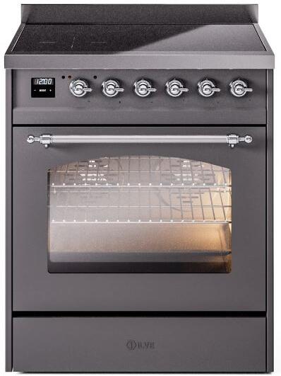 Nostalgie II 30 Inch Electric Freestanding Range in Matte Graphite with Chrome Trim