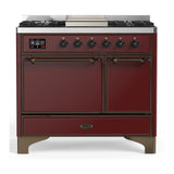 ILVE UMD40FQNR3BUBLP Majestic III 40 inch Dual Fuel Range with 6 Burners and Griddle, Dual Function Burner up to 25,000 BTU (Liquid Propane, Solid Door, Burgundy, Burnished)