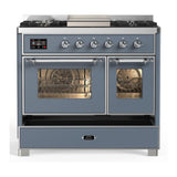 ILVE UMD40FNR3BGCLP Majestic III 40 inch Dual Fuel Range with 6 Burners and Griddle, Dual Function Burner up to 25,000 BTU (Liquid Propane, Triple Glass Door, Blue Grey, Chrome)