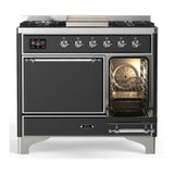 ILVE UMD40FQNR3MGC Majestic III 40 inch Dual Fuel Range with 6 Burners and Griddle, Dual Function Burner up to 25,000 BTU (Natural Gas, Solid Door, Graphite Matte, Chrome)