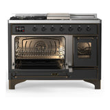 ILVE UM48FSNR3MGBLP Majestic III 48 inch Dual Fuel Range with 5 Black Brass Burners, Griddle and French Top, Dual Function Burner up to 25,000 BTU (Liquid Propane, Triple Glass Door, Graphite Matte, Burnished)