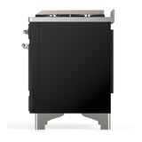 ILVE UM60FNR3BKCLP Majestic III 60 inch Dual Fuel Range with 9 Burners and Griddle, Dual Function Burner up to 25,000 BTU (Liquid Propane, Triple Glass Door, Glossy Black, Chrome)