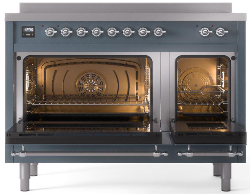 Nostalgie II 48 Inch Electric Freestanding Range in Blue Grey with Chrome Trim