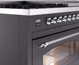 Nostalgie II 48 Inch Dual Fuel Natural Gas Freestanding Range in Matte Graphite with Chrome Trim