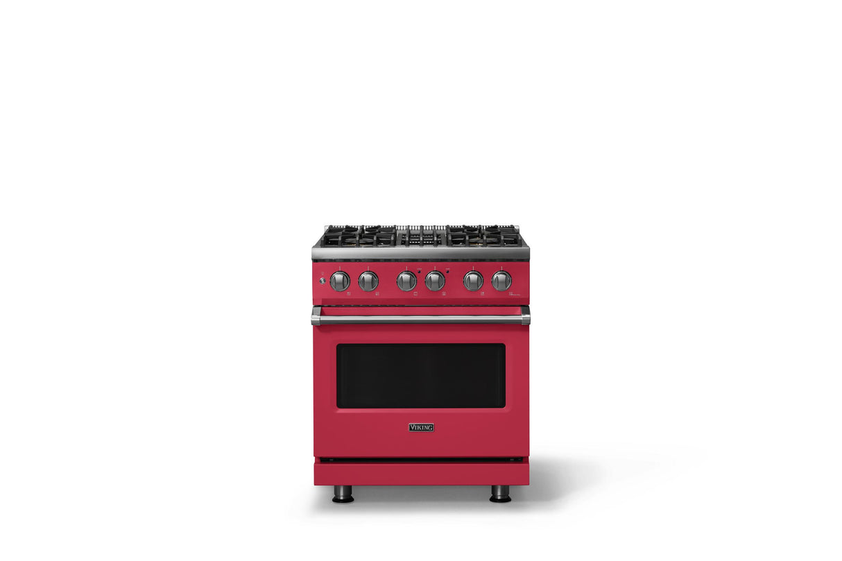 30"W. Dual Fuel Range (Finish: Valentine, Trim: Polished Chrome, Fuel: Propane)
