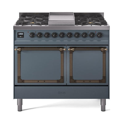 ILVE UND40FQNMPBGB Nostalgie II Noblesse 40 inch Dual Fuel Range (Natural Gas, Solid Door, Blue Grey, Burnished)