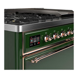 ILVE UM48FQNR3EGPLP Majestic III 48 inch Dual Fuel Range with 8 Burners and Griddle, Dual Function Burner up to 25,000 BTU (Liquid Propane, Solid Door, Emerald Green, Copper)