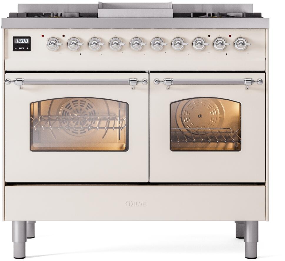 Nostalgie II 40 Inch Dual Fuel Liquid Propane Freestanding Range in Antique White with Chrome Trim