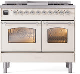 Nostalgie II 40 Inch Dual Fuel Liquid Propane Freestanding Range in Antique White with Chrome Trim