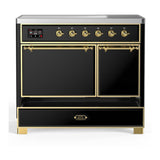 ILVE UMDIB40QNR3BKG Majestic III 40 inch Induction Range with 6 Elements, 3.82 cu. ft. Total Oven Capacity (Solid Door, Glossy Black, Brass)