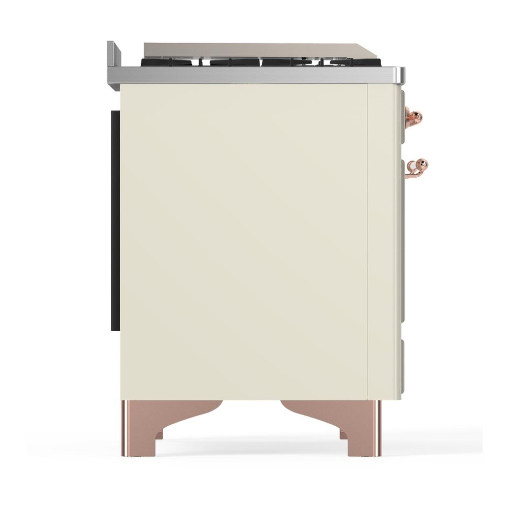 ILVE UM60FSQNR3AWPLP Majestic III 60 inch Dual Fuel Range with 7 Burners, Griddle and French Top, Dual Function Burner with up to 25,000 BTU (Liquid Propane, Solid Door, Antique White, Copper)