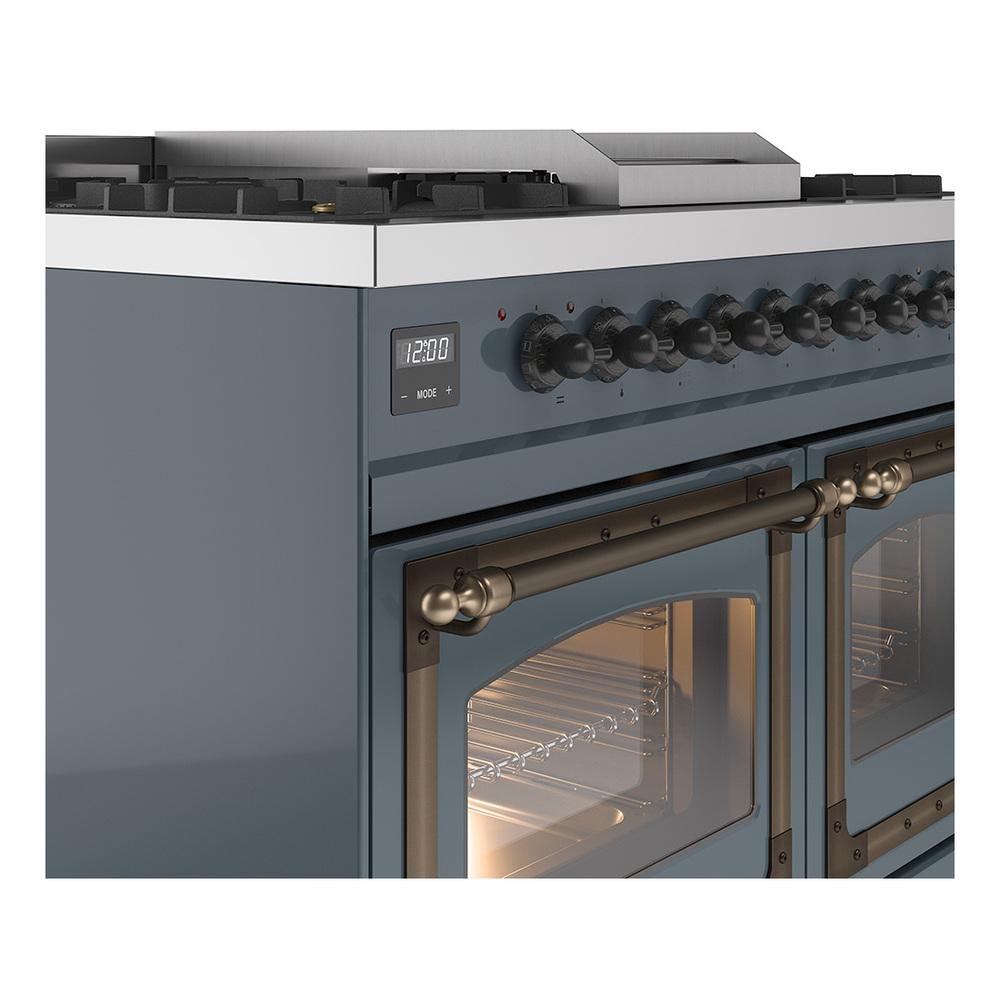 ILVE UND40FNMPBGB Nostalgie II Noblesse 40 inch Dual Fuel Range (Natural Gas, Triple Glass Door, Blue Grey, Burnished)