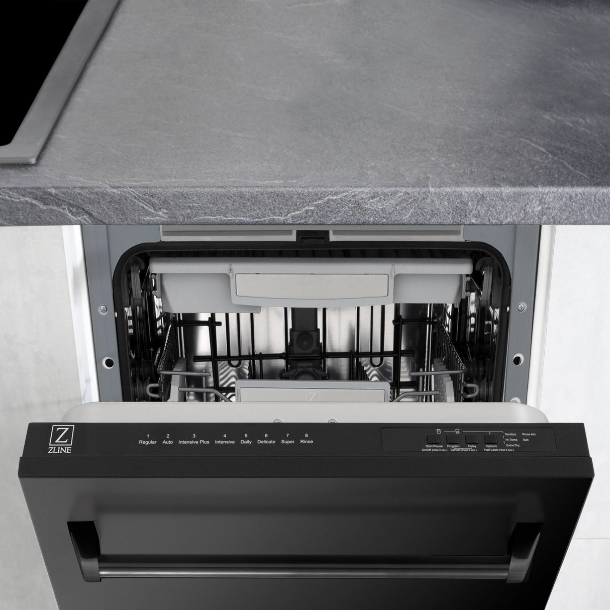 ZLINE 18" Tallac Series 3rd Rack Top Control Dishwasher with Traditional Handle, 51dBa [Color: Black Stainless Steel]