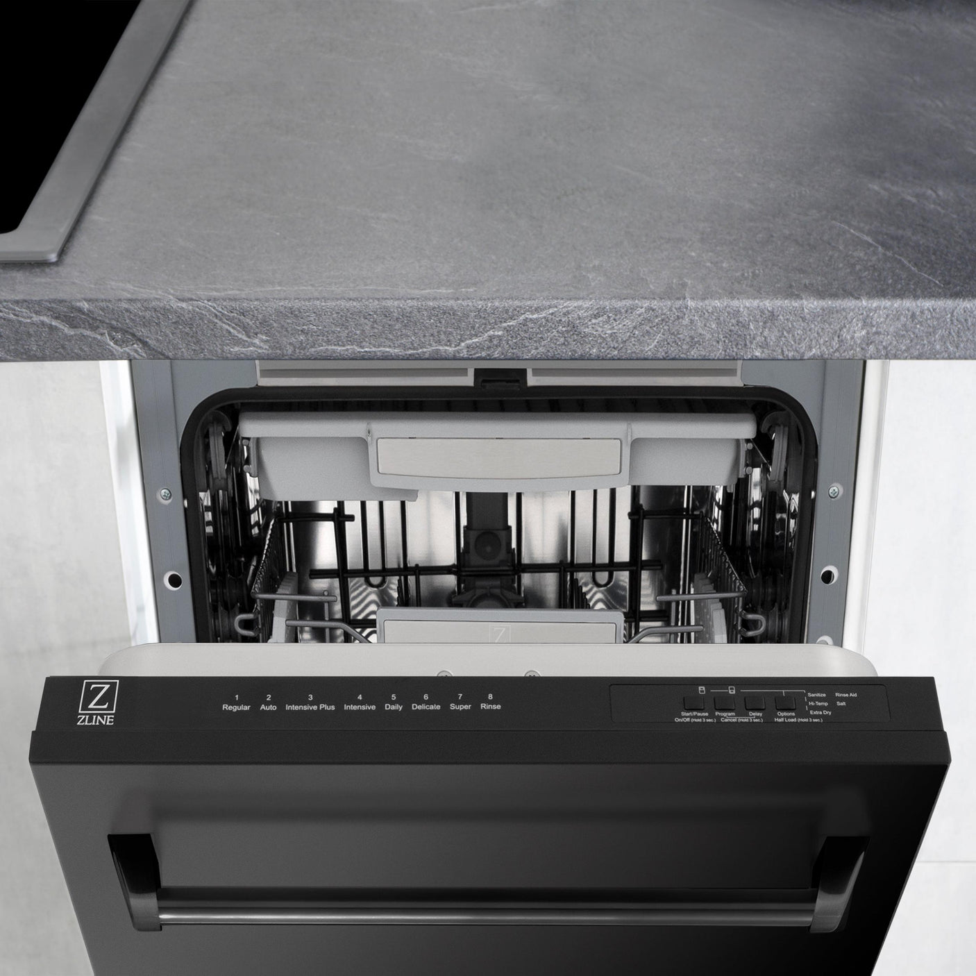 ZLINE 18" Tallac Series 3rd Rack Top Control Dishwasher with Traditional Handle, 51dBa [Color: Black Stainless Steel]