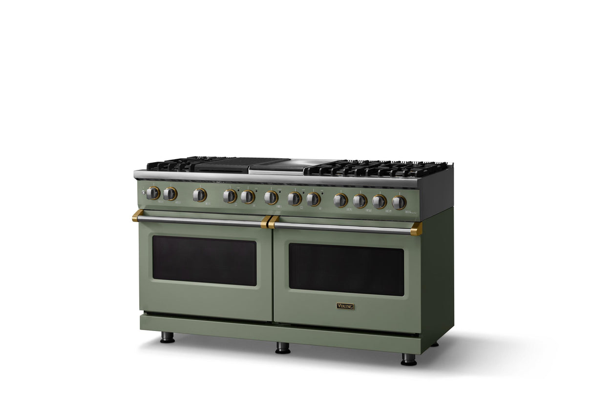 60"W.Dual Fuel Range (Finish: Eucalyptus, Trim: Polished Chrome, Fuel: Propane)