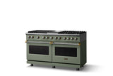 60"W.Dual Fuel Range (Finish: Eucalyptus, Trim: Polished Chrome, Fuel: Propane)