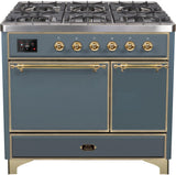 Majestic II 40 Inch Dual Fuel Natural Gas Freestanding Range in Blue Grey with Brass Trim