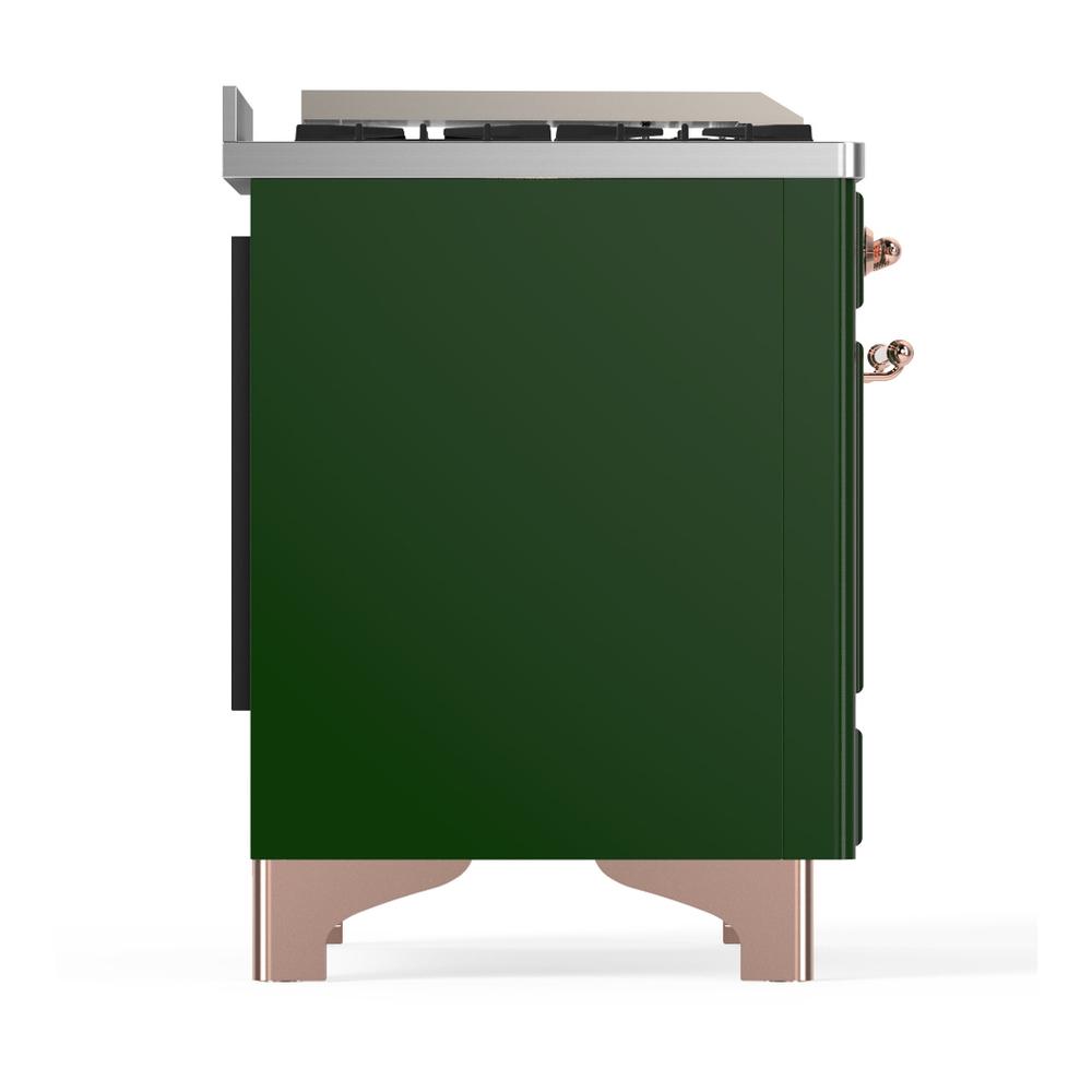 ILVE UM60FSQNR3EGP Majestic III 60 inch Dual Fuel Range with 7 Burners, Griddle and French Top, Dual Function Burner with up to 25,000 BTU (Natural Gas, Solid Door, Emerald Green, Copper)