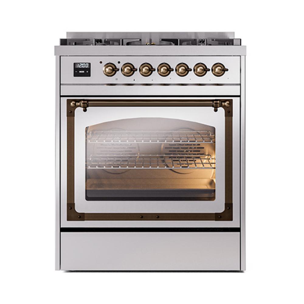 ILVE UN30NMPSSB Nostalgie II Noblesse 30 inch Dual Fuel Range (Natural Gas, Triple Glass Door, Stainless Steel, Burnished)