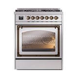 ILVE UN30NMPSSB Nostalgie II Noblesse 30 inch Dual Fuel Range (Natural Gas, Triple Glass Door, Stainless Steel, Burnished)