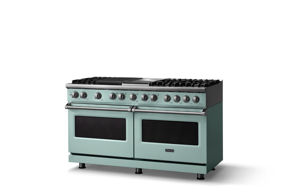60"W.Dual Fuel Range (Finish: Splash, Trim: Polished Chrome, Fuel: Natural Gas)