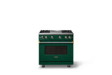36"W. Sealed Burner Gas Range (Burner: 4g, Finish: Ivy, Trim: Polished Chrome, Fuel: Propane)